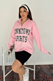 Kadın Fermuarlı Baskılı Sweatshirt – Downtown Energy