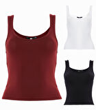 Kadın Geniş Askılı Likralı Body 3 lü Set
