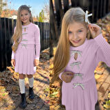 Yeni Sezon Kız Çocuk Triko Takım - 3 PARÇA – Etek + Triko Üst + Aksesuar Fiyonk Detaylı - 3/12 Yaş - 31580