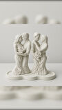 El Yapımı Çiçekli Çift Biblo ve Dekoratif Tepsi Seti (6 x 9 cm)