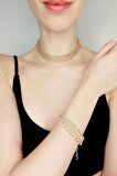 Asimetrik Tasarım Gold Kolye Bileklik Set