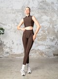Kahverengi Dikişle Modellenmiş Spor Tayt