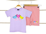 Kız Çocuk İkili  Takım Kalp Love Baskılı