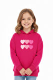 Kız Çocuk Sweat Kalp Baskılı Şardonlu Kışlık