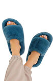 Ekstra Yumuşak Tüylü Kadın Terlik PETROL