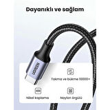 ONTECH - Ugreen Usb-c 60w 3a Qc Pd Örgülü Hızlı Şarj Kablosu 1 Mt Siyah 50150