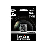 ONTECH - 64gb Lexar Lsdsıpl064g-bnnng Professıonal Sılver Plus Sdxc Uhs-ı Cards Up To 205mb/s Read 100mb/s Wr