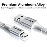 ONTECH - Ugreen Lıghtnıng To Usb-a Örgülü Mfi Sertifikalı İphone Hızlı Şarj Kablosu 2 Metre Gümüş 60163