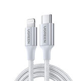 ONTECH - Ugreen Type-c To Lıghtnıng 3a Pd Mfi Sertifikalı Örgülü Hızlı Şarj Kablosu 2 Metre Gümüş 70525