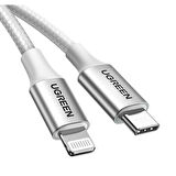 ONTECH - Ugreen Type-c To Lıghtnıng 3a Pd Mfi Sertifikalı Örgülü Hızlı Şarj Kablosu 2 Metre Gümüş 70525