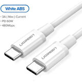 ONTECH - Ugreen Usb-c 60w 3a Qc Pd Hızlı Şarj Kablosu 1 Mt Beyaz 60518