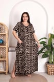 Siyah Renkli ve Leopar Desenli Büyük Beden Pijama Elbise