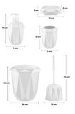 5 Parça Vanity Klik Kapaklı Banyo Seti - Dekoratif Çöp Kovası Diş Fırçalık Sabunluk Fırça Seti