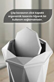 5 Parça Vanity Klik Kapaklı Banyo Seti - Dekoratif Çöp Kovası Diş Fırçalık Sabunluk Fırça Seti