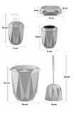 5 Parça Vanity Klik Kapaklı Banyo Seti - Dekoratif Çöp Kovası Diş Fırçalık Sabunluk Fırça Seti
