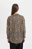 DeFacto Oversize Geniş Kalıp Uzun Kollu Leopar Desenli Vual Gömlek D2564AX24SMBG234