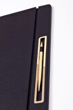 Turgut Office Deri Kapaklı Masa Sümeni Siyah Gold Detaylı 50x35cm