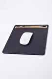 Turgut Office Deri Mousepad Düz Siyah Gold Detaylı