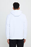 Erkek Beyaz Standart Fit Normal Kesim Içi Polarlı 3 Iplik Kapüşonlu Pamuklu Sweatshirt