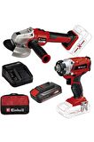EİNHELL TE-CI 18/1 Li DarbeliVidalama + AXXIO 18/115 Q Akülü AvuçTaşlama +2,5Ah StarterKit+BezÇanta