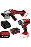 EİNHELL TE-CI 18/1 Li Darbeli Vidalama + AXXIO 18/115Q Akülü Avuç Taşlama + 4Ah StarterKit+BezÇanta
