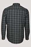 Erkek Gömlek Uzun Kol Haki Ekose Kareli Flanel Yün Tuşeli Slim Fit Düğmeli Yaka Shirt NCS JEANS 7266