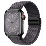 Unico Apple Watch Tüm Seri 42-44-45-49mm İle Uyumlu Lastik Örgü ve Ayarlı Magnet Tokalı Esnek Kordon