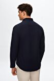 D'S Damat Slim Fit Lacivert Düğmeli Yaka %100 Pamuk Yazlık Flamlı Keten Görünümlü Gömlek 6HC02ORT63265