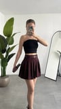 Kadın Bordo Taşlı Pırıltılı Astarlı Şortlu Kemerli Pileli Yazlık Mini Etek