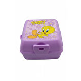 Piev 2 Bölmeli Kilitli Çatal Kaşıklı Tweety Beslenme Kabı Lila