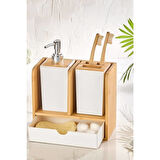 Piev Standlı Çekmeceli Bambu Sabunluk Diş Fırçalık