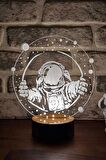 Astronot Penceresi Ilizyon Lamba Ahşap Taban 7 Farklı Işık Renkli