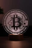 Bitcoin Led Masa Lambası Ahşap Taban 7 Farklı Işık Renkli Gece Lambası Kripto Dekoratif Aydınlatma