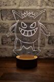 Gengar Led Masa Lambası Ahşap Taban 7 Farklı Işık Renkli Gece Lambası Pokemon Dekoratif Aydınlatma