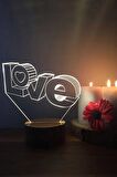 Love Led Masa Lambası Ahşap Taban 7 Farklı Işık Renkli Gece Lambası Hediye Dekoratif Aydınlatma
