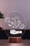 Kayıp Balık Nemo Figürlü Dekoratif Hediye Led Masa Lambası | 7 Işık Rengi | Ahşap Taban