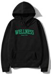 Unisex Battal Beden Oversize Kapşonlu Wellness Baskılı Sweatshirt