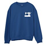 Dikiş Makinesi Baskılı Sweatshirt-Royal Mavi