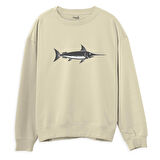 Fish  Baskılı Krem Sweatshirt