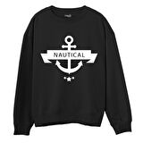 Nautical  Baskılı Siyah Sweatshirt