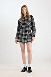 DeFacto Coool Oversize Geniş Kalıp Crop Cepli Kalın Flanel Uzun Kollu Ceket Gömlek D7914AX24AUBK27