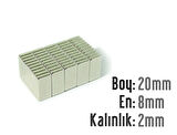 Neodyum Mıknatıs Köşeli  20x8mm , Kalınlık 2 mm ( 3 Adet)