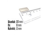Neodyum Mıknatıs Köşeli  20x8mm , Kalınlık 2 mm ( 3 Adet)