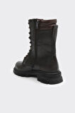 Fermuarlı Bağcıklı Hakiki Deri Kadın Uzun Bot 