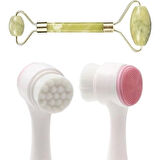 İpek Yıldızı® 2li Set Çift Taraflı Cilt Temizleme Fırçası ve Yeşim Taşı Çift Taraflı Cilt Masaj Aleti