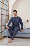Erkek 3 Düğme Ekose Göğüs Cepli Kışlık Pamuklu Selanik Kumaş Uzun Manşetli Kol Cepli Pijama Takımı 