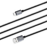 Philips 3A 60W UsbA to Type-C Deri Kaplama Hızlı Şarj Kablosu 1.2m + ScHitec Type-C to UsbA 3.0 OTG Dönüştürücü Adaptör