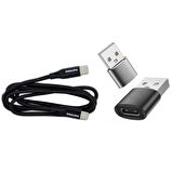 Philips 6A 100W Type-C to Type-C Örgülü Hızlı Şarj Kablo 1M + Winex UsbA to Type-C 3.1 Otg Çevirici Dönüştürücü Adaptör