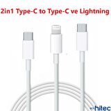 ScHitec PD35W Type-C Çıkışlı Ev Tipi Şarj 2in1 5A 120W Type-C to Type-C ve Lightning Hızlı Şarj Kablolu Set Beyaz