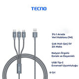 Tecno Casper Via A40 İle Uyumlu Çift UsbA & Type-C, Lightning, Micro Çıkışlı 5in1 Kablolu Hızlı Şarj Aleti